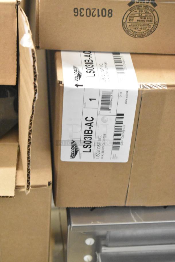 5 new Vollrath LS03IB-AC LidSaver™ 3 in-counter lid dispensers for 3 1/4"-3 3/4" lids, labeled and boxed.