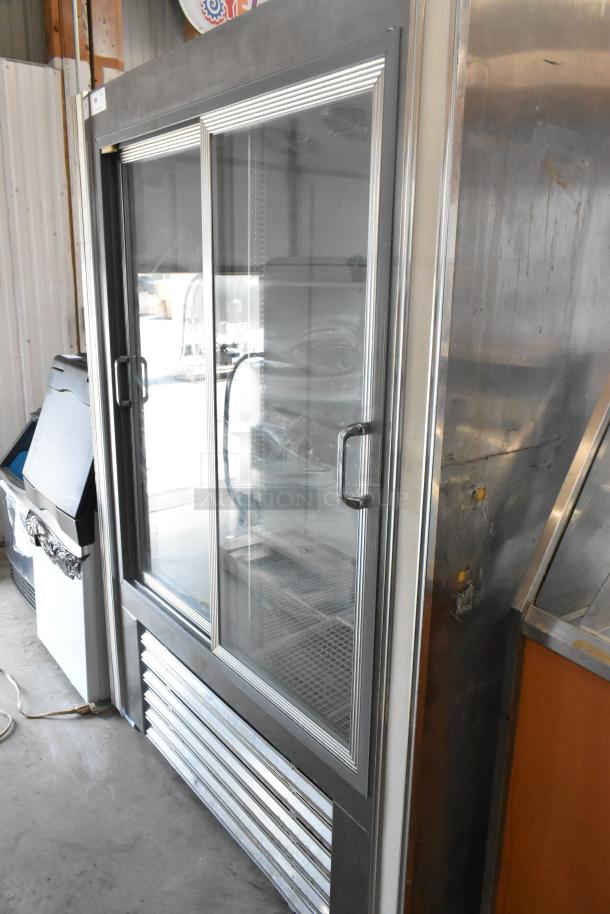 R-54SC Metal Commercial 2 Door Reach In Cooler Merchandiser, 115 Volts, 1 Phase, clean glass doors, stainless finish.