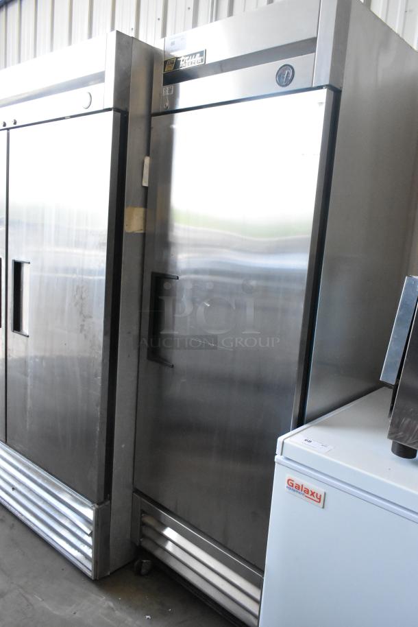 True T-19F Stainless Steel Commercial Single Door Reach-In Freezer on casters, 115V, 1-phase, excellent condition.