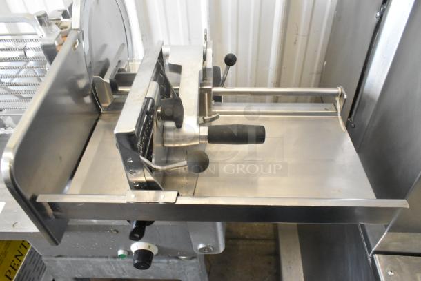 Bizerba 330 Metal Commercial Floor Meat Slicer Stacker, 115V, 1 Phase. Clean, stainless steel, used condition.