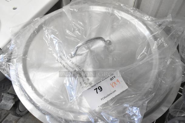 Brand new 471SPC20 Choice 12 5/8" aluminum pot/pan cover, wrapped in plastic, partially visible ID tag.