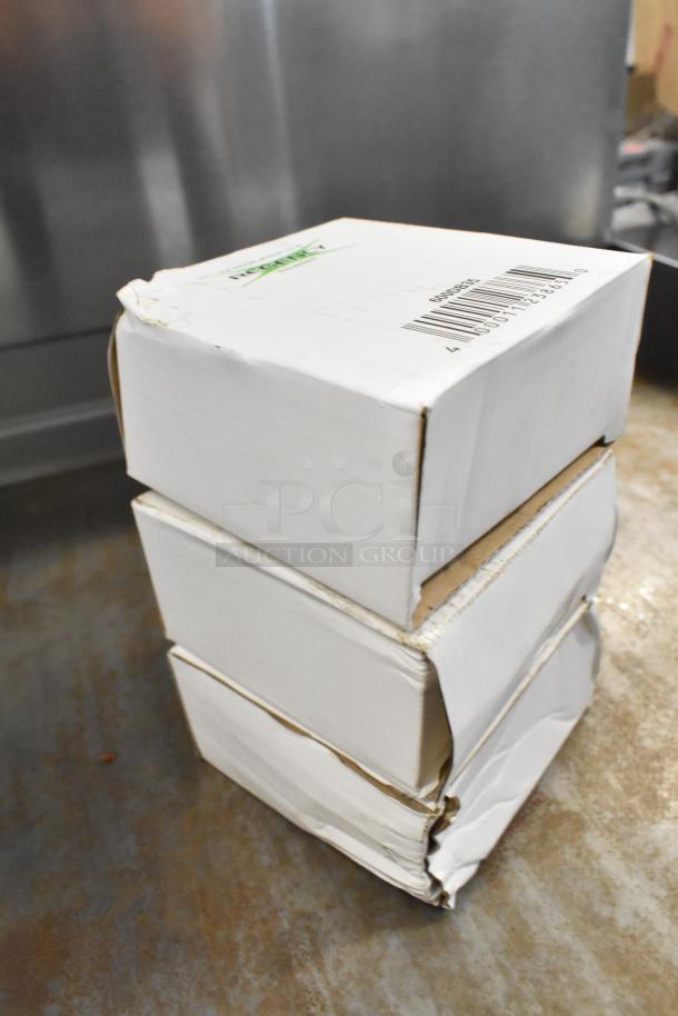 Three boxed Regency 600DB35 metal drains, new scratch and dent, slightly bent corners, barcode visible.
