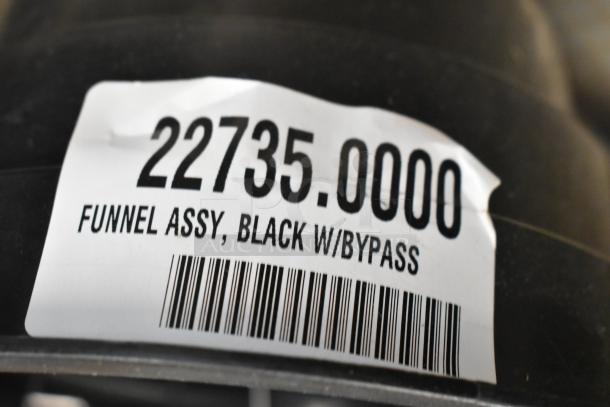 4 Poly Brew Baskets with Funnel Assy, Black w/Bypass, labeled 22735.0000. Ideal for enhancing coffee brewing efficiency.