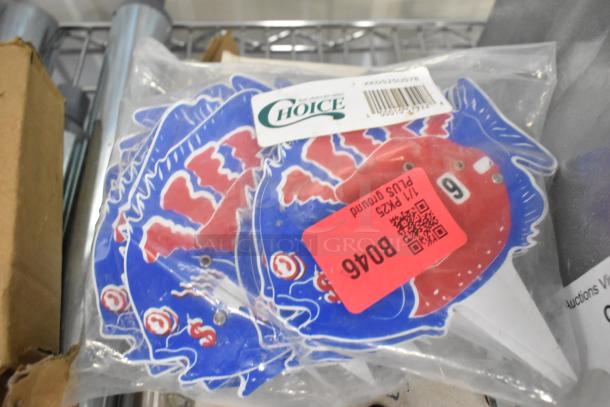 Choice XKD525U078 Fish Deli Tag Wheel pack of 25, sealed, includes sign letters. Clear packaging with product tags visible.