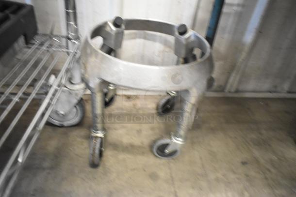 2 mixing bowl dolly on commercial casters, metal frame, good condition, suitable for mobility, 2 items available per bid.