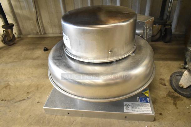 Accurex XREP-060-V6-1-17-X metal rooftop mushroom exhaust fan, stainless steel, UL listed label, commercial use.