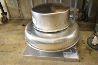 Accurex XREP-060-V6-1-17-X metal rooftop mushroom exhaust fan, stainless steel, UL listed label, commercial use.