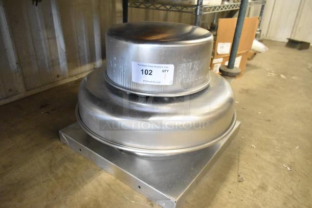 Accurex XREP-060-V6-1-17-X metal commercial rooftop mushroom exhaust fan, in good condition, with visible auction tag.