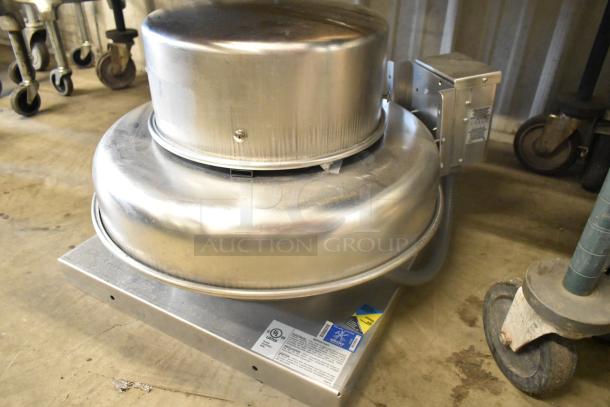 Accurex XREP-060-V6-1-17-X rooftop mushroom exhaust fan, metal construction, commercial grade, visible labels, excellent condition.