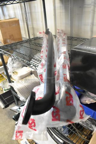 2 new ASi wall mount grab bars in packaging, wrapped in branded ASi plastic. Matte black finish.