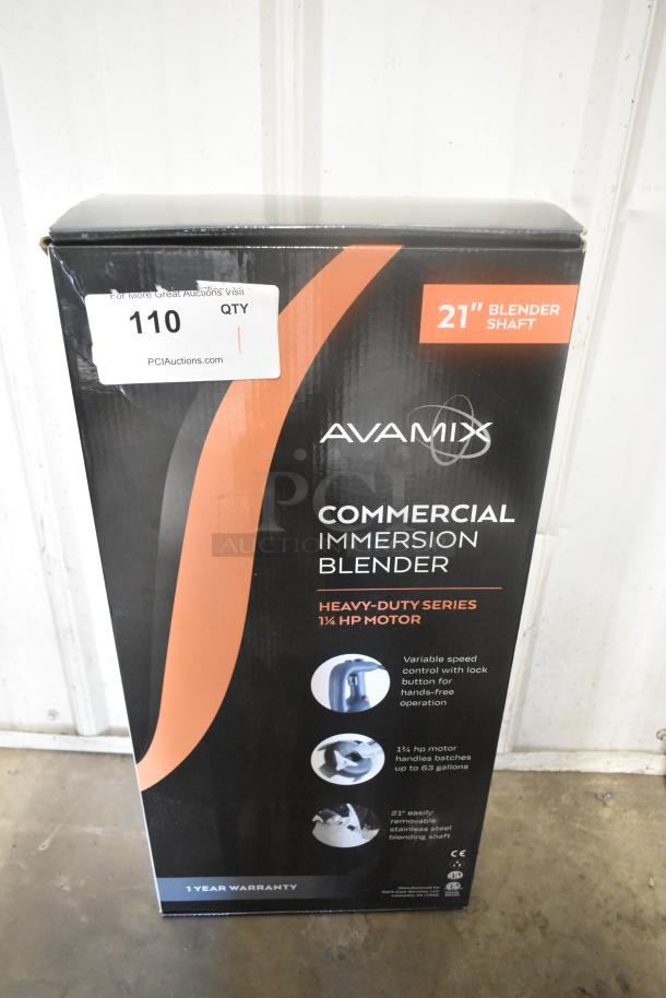 BRAND NEW AvaMix 21" Immersion Blender, 120V, 1 Phase, in box. Features heavy-duty series motor, variable speed control.