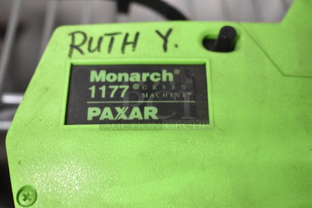 15 Price Guns including Monarch 1177, Paxar label, green casing, good condition, features tagging capabilities.