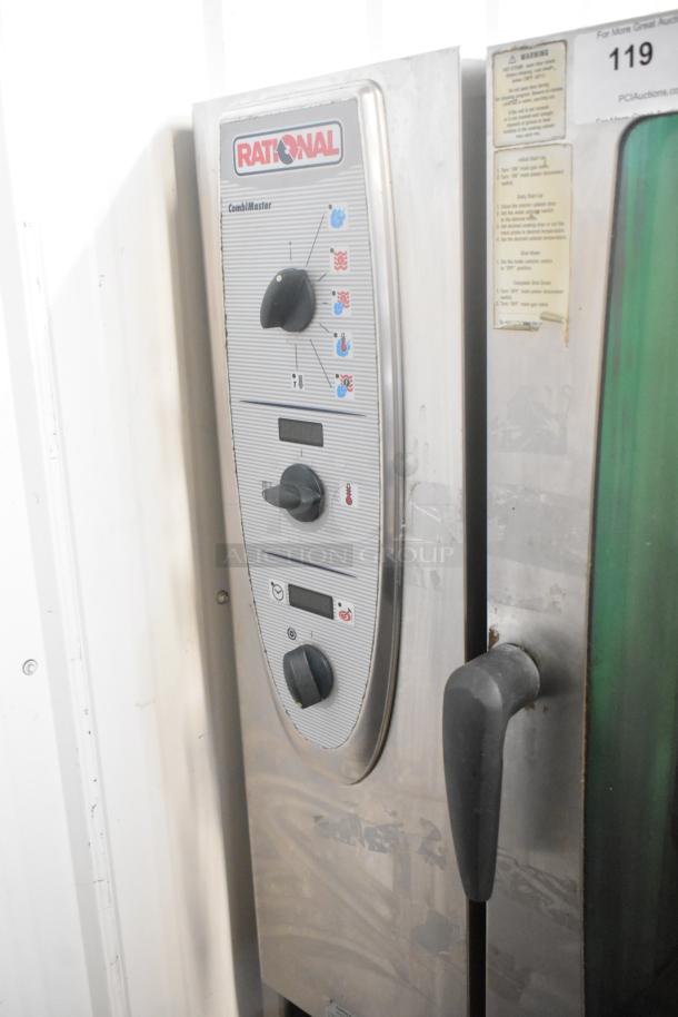 Rational CombiMaster stainless steel commercial natural gas convection oven on stand, advanced controls, in used condition.
