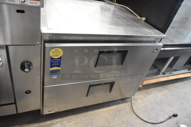 Everest ETSSR2-D2 Stainless Steel 2 Drawer Cooler, 115V, 1 Phase, commercial-grade, with warranty label visible.
