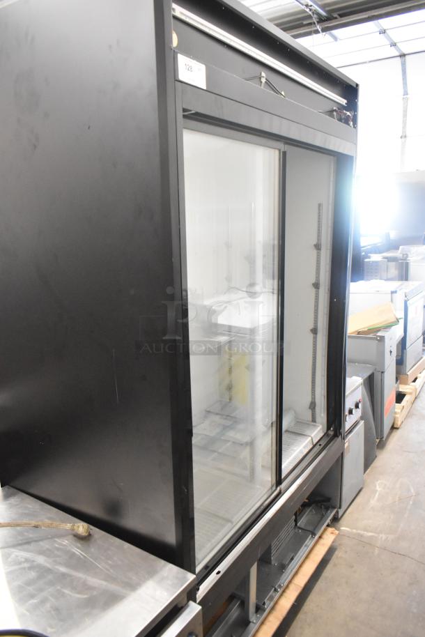 2024 Avantco 178GDS47HCB 2 Door Reach In Cooler Merchandiser, missing door, 115V, 1 Phase, black metal finish.