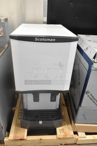 Scotsman HID312A-1A Meridian stainless steel ice machine and water dispenser, 12 lb. bin, 115V, new condition with minor dents.
