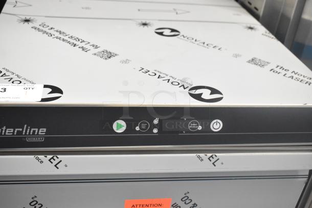 Brand new Hobart CUH-1 stainless steel undercounter dishwasher with control panel, 208-240V, protective wrap intact.