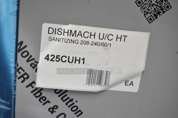 2025 Hobart CUH-1 stainless steel undercounter dishwasher, high-temp, 208-240V, 1 phase. Tag reads "DISHMACH U/C HT SANITIZING 208-240/60/1."