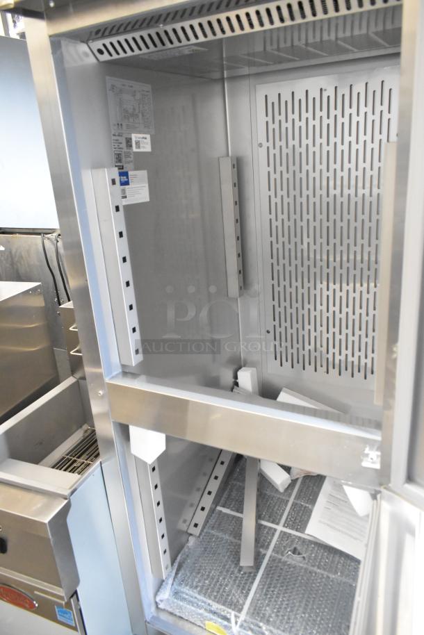 Brand new 2023 Avantco 178Z1F2A stainless steel commercial freezer. Two half-size doors, 115V, 1 phase. Scratch and dent.
