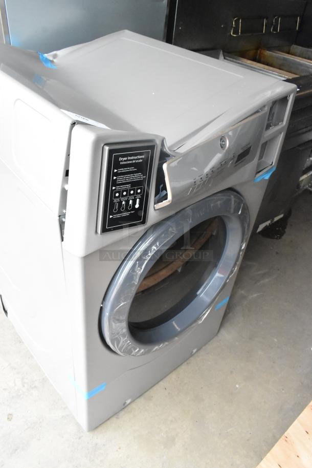 Crossover 2.0 DLHF0817EC2 metal front load dryer, 120-208/240 volts, 1 phase, with control panel and protective film.