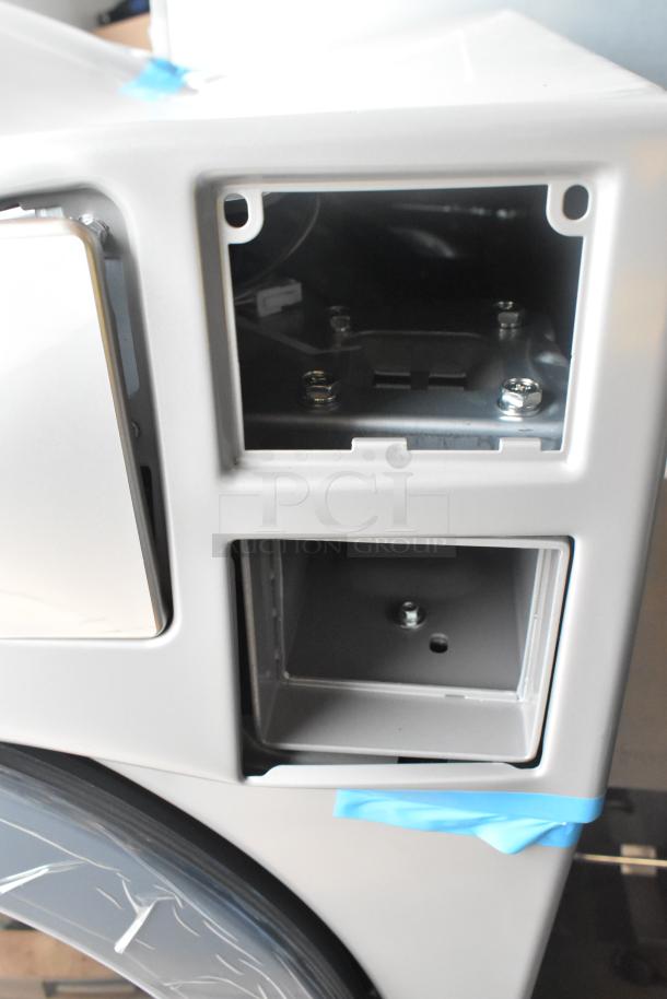 Crossover 2.0 DLHF0817EC2 metal front load dryer, 120-208/240 volts, 1 phase, shown with open panel.