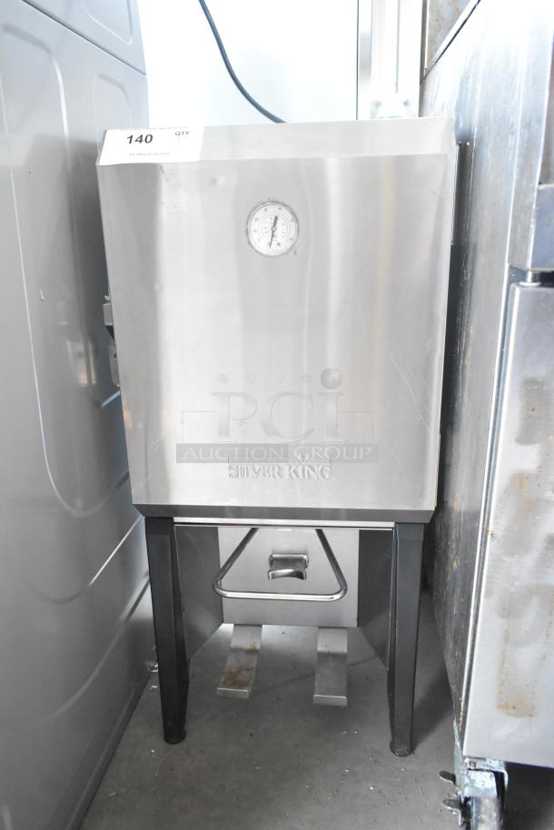 Silver King SK5MAJ stainless steel milk dispenser, 115V, 1 phase, with temperature gauge, commercial use, good condition.