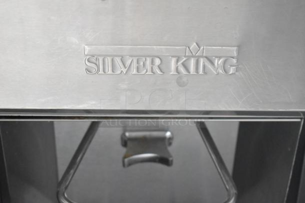 Silver King SK5MAJ stainless steel milk dispenser, commercial, countertop, 115V, 1 phase, embossed logo, used.