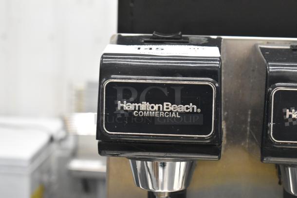 Hamilton Beach 950 stainless steel 3-head drink machine, commercial grade, 120 volts, 1 phase, with visible logo.