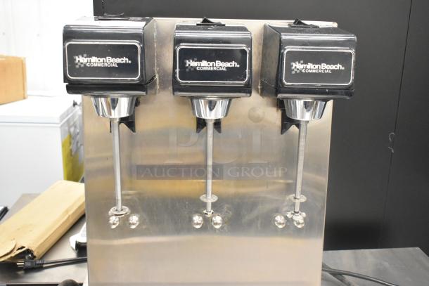 Hamilton Beach 950 stainless steel 3-head drink machine, commercial grade, 120V, 1 phase, with visible branding.