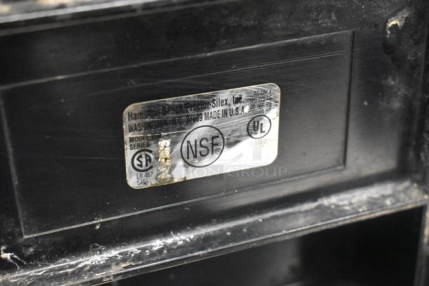Hamilton Beach 950 Stainless Steel Drink Machine label, showing NSF and UL certifications, model details, and made in USA.