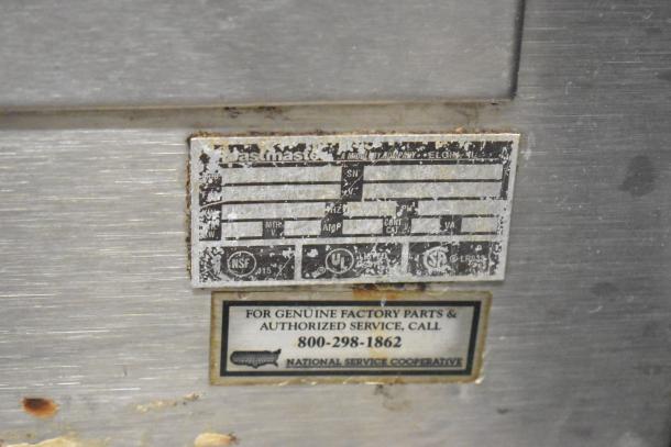 Toastmaster Stainless Steel Commercial 2 Drawer Warming Drawer, worn label, showing service info, NSF and UL certified.