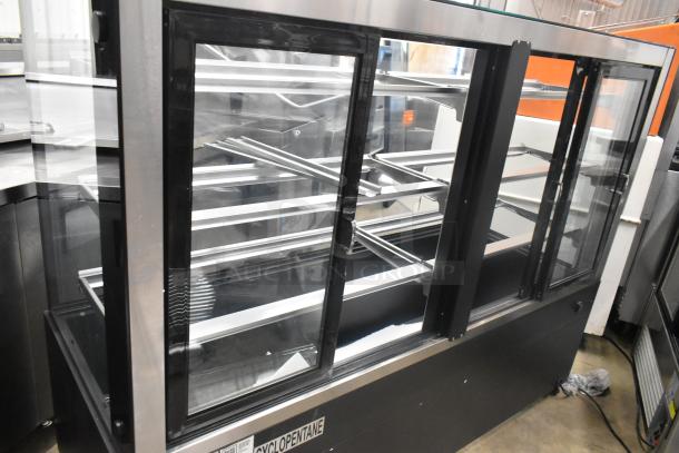 Brand new Avantco 193BCFD72B black dry bakery display case, scratch and dent, LED lighting, 70 7/8" floor style.