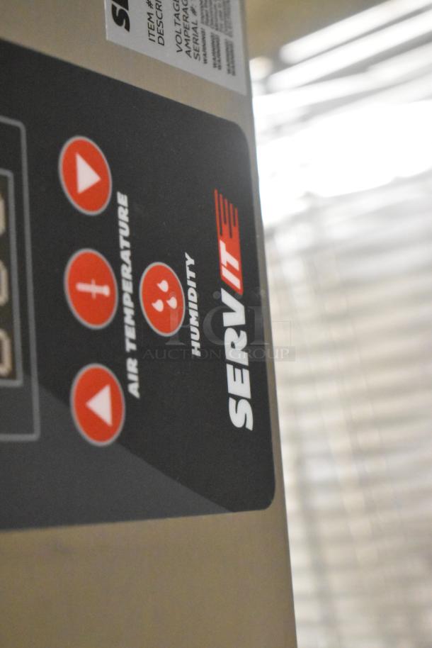 ServIt 423PDW18D2S display warmer control panel with branding, air temperature, and humidity settings visible.