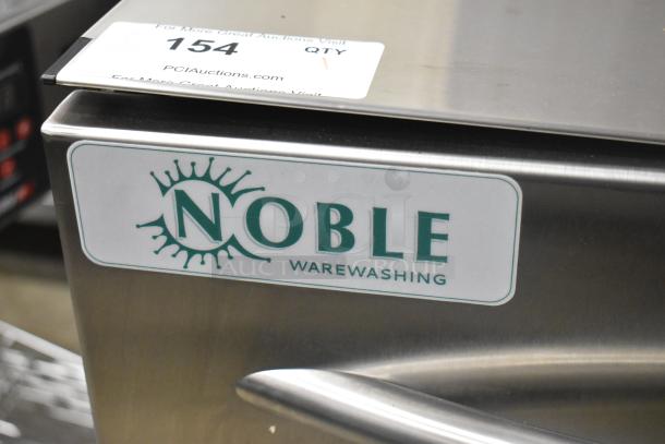 BRAND NEW Hobart CUH-1 Stainless Steel Commercial Dishwasher, high-temp, 208-240V, minor dents visible, "Noble Warewashing" label.