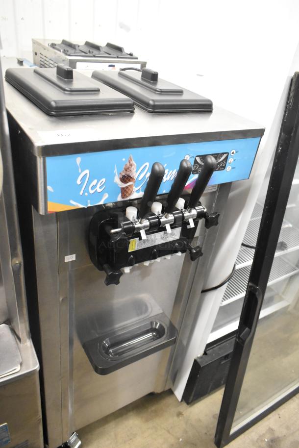 D425 Stainless Steel Soft Serve Ice Cream Machine, 2 flavors with twist, floor style, 115V, 1 phase, commercial use.