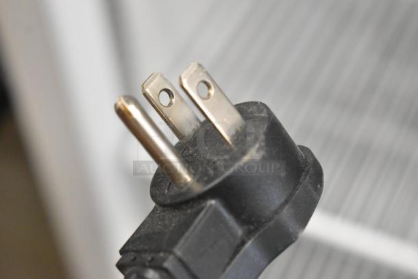 2019 Habco SE18 single door cooler plug detail; metal, poly racks, door unattached, 115 volts, 1 phase.