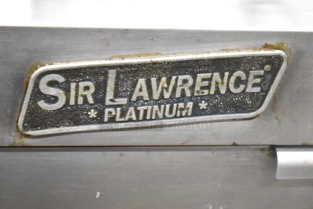 Sir Lawrence LG400 commercial fryer, stainless steel, natural gas-powered, 120,000 BTU. Visible brand logo plate.