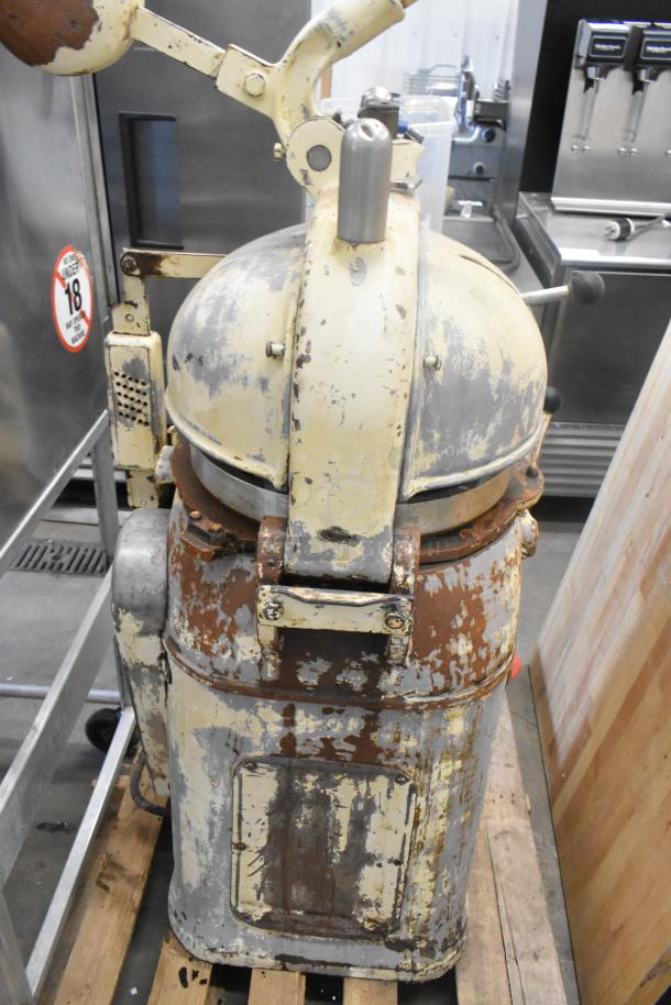 Fortuna Metal Commercial Floor Style Dough Divider, vintage condition with visible rust and paint wear.