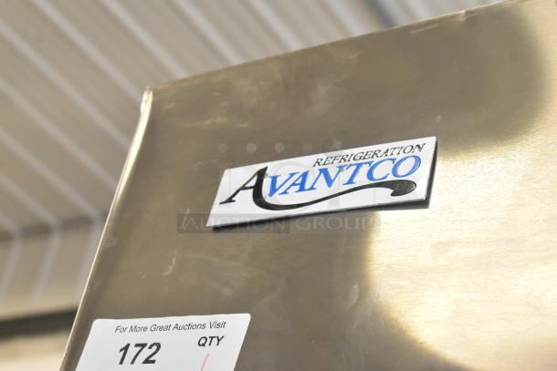 Brand new Avantco 178A23RHC stainless steel single door cooler, scratch and dent, on casters; 115 volts, 1 phase.