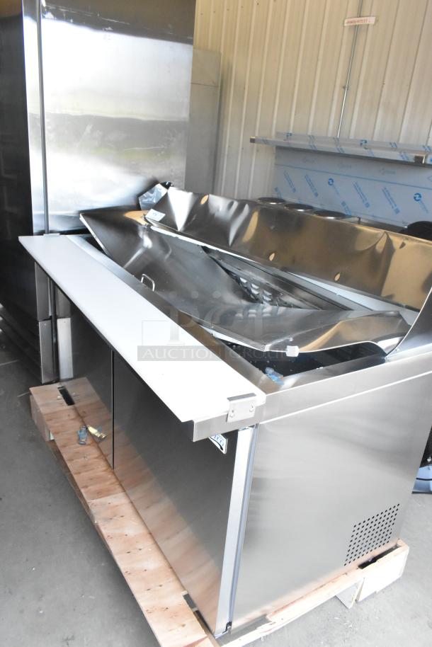 BRAND NEW SCRATCH AND DENT Avantco 178APT60MHC stainless steel commercial sandwich prep table, 115V, mega top, on pallet.