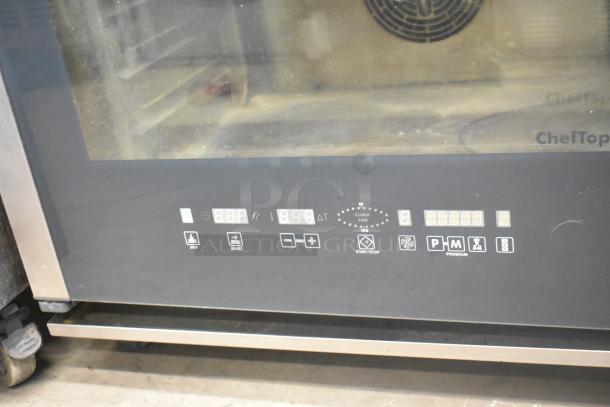 Cadco Unox XAV305 stainless steel convection oven, 208-240V, digital display, controls visible, commercial grade.