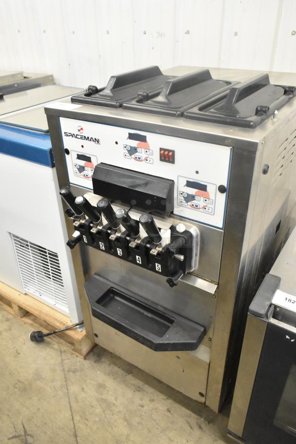 Spaceman Forte 6265W stainless steel soft serve ice cream machine, 3 flavors, 2 twist, on casters, 220V, 1 phase.