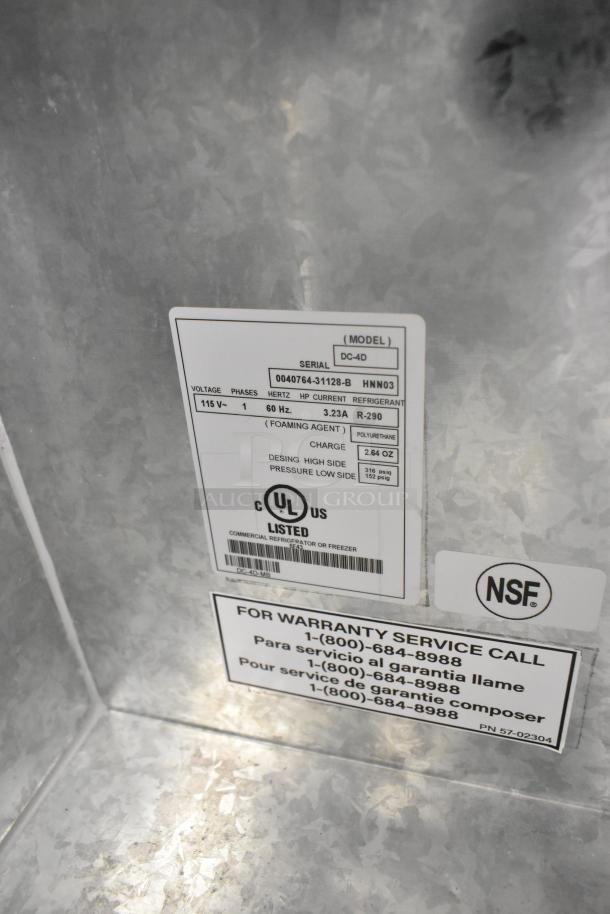 Brand new 2022 Master-Bilt DC-4D metal commercial chest freezer label. Voltage 115V, 1 phase. UL and NSF listed.