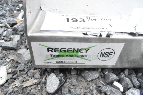 BRAND NEW SCRATCH AND DENT Regency 600ES3036G 30" x 36" 16-Gauge Stainless Steel Equipment Stand. No legs included.
