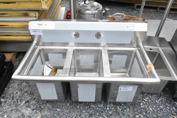 Brand new Regency 600S31014 stainless steel three-compartment sink, 39", 16-gauge, scratch and dent, no legs included.