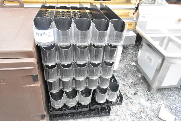 Lot of Poly Drink Sliders, clear plastic construction, excellent condition, stacked for display, ideal for organizing beverages.
