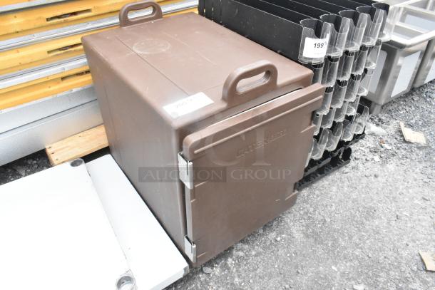 BRAND NEW CaterGator brown poly insulated catering food case, scratch and dent condition, with top handle and secure latch.