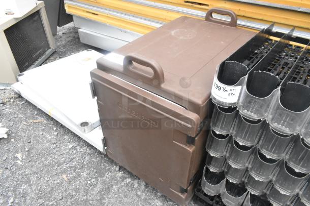 BRAND NEW CaterGator brown insulated food carrying case, scratch and dent, with durable handles, perfect for catering.