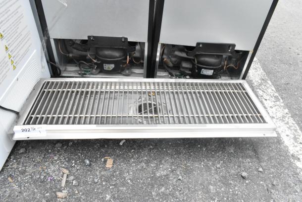 Brand new Regency stainless steel floor trough, scratch and dent condition, with drainage grate, label indicates model 20274.