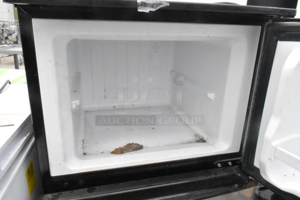 Vissani HVDR430SE Mini Cooler with open freezer compartment, showing minor interior wear. 115 Volts, 1 Phase.